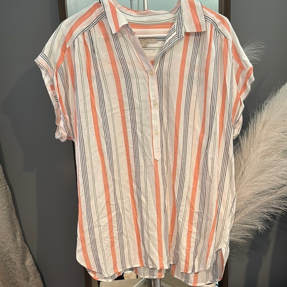 LOFT Pink and Gray Boxy Button Down Shirt - Picture 1 of 6